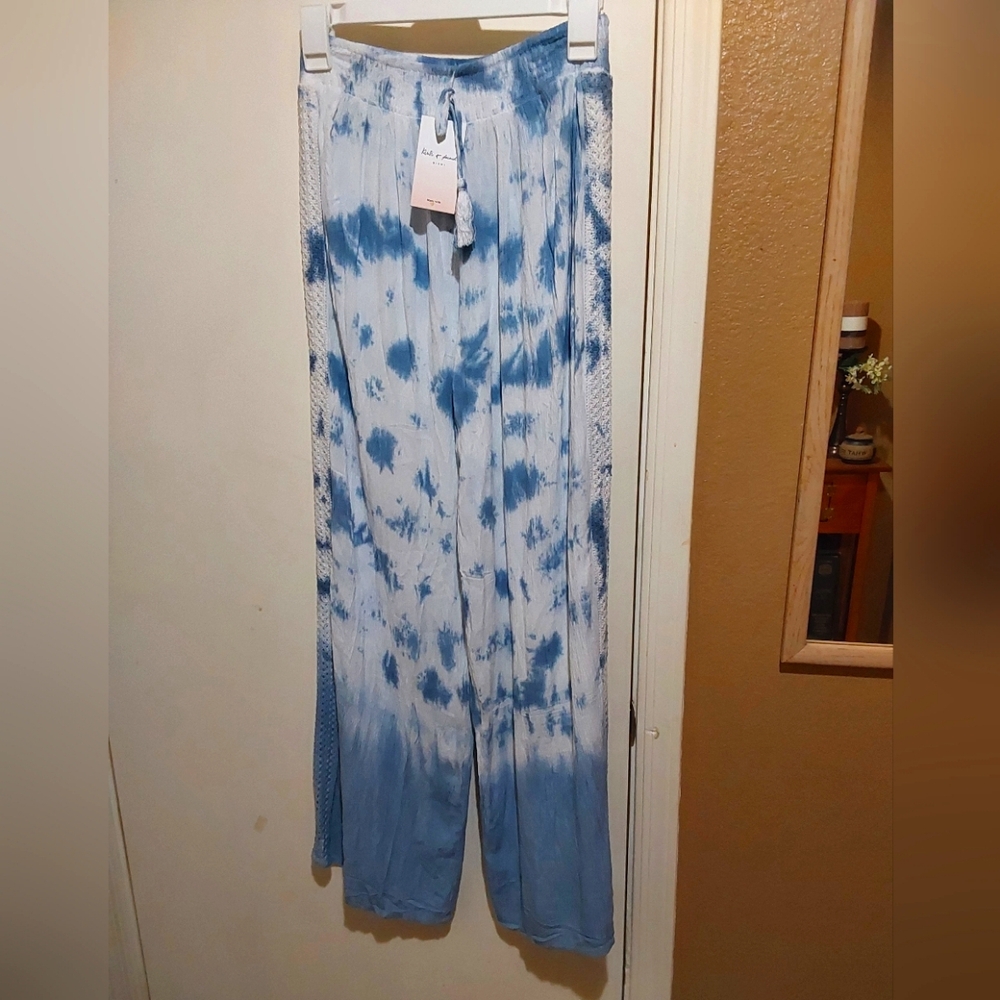 🌺 NWT Kiwi & Punch Blue Tie-Dye Wide-Leg Beach Pants